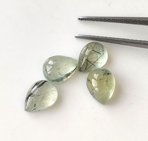 Piedras Preciosas Naturales de Prehnita Verde al por Mayor, Cabujones en Forma de Pera de 3x5mm-20x30mm con Reverso Plano, Piedras Sueltas con Juego de Color para Fabricación de Joyas - Product Image 2