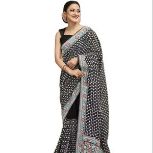 Shree Indian Exports Presente hermoso sari con estampado de Georgette puro y suave para mujer Último diseño de blusa de saris - Product Image 1
