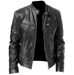 Veste en cuir d'hiver personnalisée pour hommes Vestes de motard Veste en similicuir en Pu Vestes de motard en cuir délavé pour hommes Pu - Product Image 6