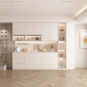 Aparador Modular de Madera Maciza de Estilo Moderno y Minimalista con Iluminación LED, Mueble de Almacenamiento para Cocina y Comedor - Product Image 1