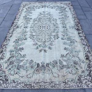 พรมวินเทจขนาด 6.1x10.2 ฟุต พรมตุรกีขนาดใหญ่ พรมขนสัตว์ลายทางสีเทา - Product Image 1