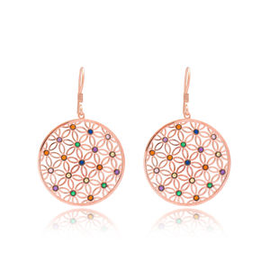 Forme ronde fleur motif coloré CZ pierre crochet boucles d'oreilles turc en gros à la main 925 bijoux en argent Sterling - Product Image 1