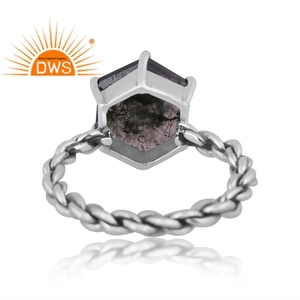 Latest Designer Oxidized Sterling Silver Natural Green <b>Moss</b> <b>Agate</b> Gemstone Twisted <b>Ring</b> Jewelry Manufacturer - Product Image 4