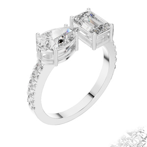 Anillo de Diamantes de Laboratorio con Corte Esmeralda y Pera de 2.10 CT, Doble Piedra Central, Claridad VVS-VS EF, Oro de 18K, 14K, 10K y Plata 925 - Product Image 4