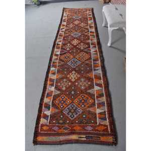 Herki Rug, 3x12.5 ft Vintage Rug, <b>Brown</b> Camouflage Rug <b>Wool</b> - Product Image 1
