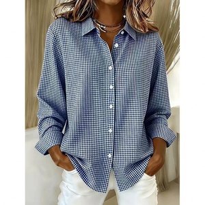 Chemise à manches longues pour femme, style ample à carreaux, grande taille, boutonnée, tendance, vêtements décontractés pour femme - Product Image 2