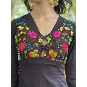 Women White <b>Embroidered</b> Cotton V Neck Sleeve Loose Short Natural Waist Casual Summer Ethnic <b>Tunic</b> Washable Dress - Product Image 4