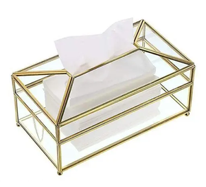 Cajas de pañuelos de acrílico y latón Caja de pañuelos de mesa y acrílico transparente multifunción de escritorio Venta caliente - Product Image 2