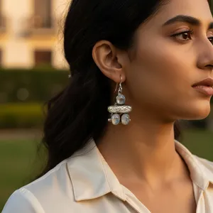 Boucles d'oreilles pendantes en argent 925 avec pierre de lune, design tendance en forme de cœur pour mariage, fête, cadeau, avec perle, diamant, zircon - Product Image 2