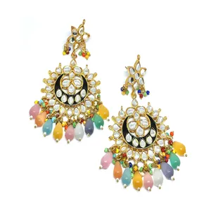 Gold Plated Meenakari Multicolor Chandbali Chandelier Earrings with Monalisa Stone Fashion Jewelry - Product Image 1