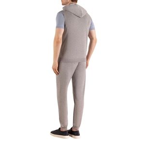 Sweat à capuche sans manches en polyester respirant de qualité supérieure pour homme, avec poche latérale et cordon de serrage, gris, logo personnalisé - Product Image 4