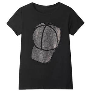 Nueva camiseta de diamantes de imitación de buena calidad para mujer, camiseta de diamantes de imitación con logotipo personalizado para mujer, camiseta de diamantes de imitación lisos a precio barato para mujer - Product Image 1