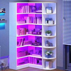 Scaffale Angolare Moderno Bianco Personalizzato con Illuminazione, Vetrina a <span class=keywords><strong>L</strong></span> con Bordo Curvo, Libreria Organizzatore per Soggiorno - Product Image 3