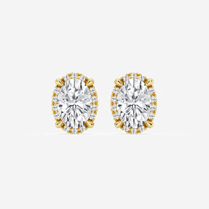 Oval Cut <b>Halo</b> Lab Grown Diamond Stud <b>Earrings</b> 18K Gold Engagement Wedding CVD/HPHT Diamond Studs for Women - Product Image 1