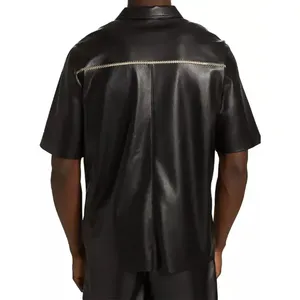 Kivotech nouveau Design tendance qualité supérieure en cuir véritable col rabattu hommes Style décontracté chemise 100% haute qualité - Product Image 6