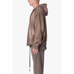 Sweat à capuche zippé décontracté en molleton 100 % coton délavé avec poche kangourou - Product Image 3