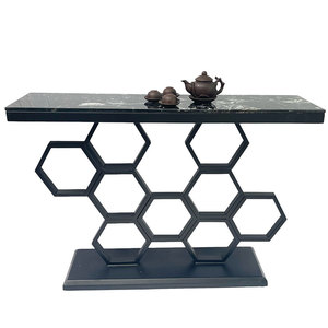 Contemporary Luxury Living Room Entry <b>Console</b> <b>Table</b> with Stone <b>Top</b> and Iron Frame - Product Image 5