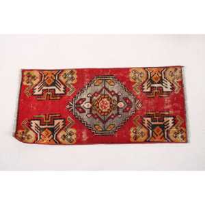 Turkish Rug, 1.4x3 ft Small Rug, <b>Red</b> Orange <b>Wool</b> Rug - Product Image 5