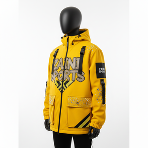 Veste Softshell de haute qualité 320GSM Jaune Panneaux noirs Imperméable Coupe-vent Logo personnalisable Veste softshell pour homme - Product Image 4