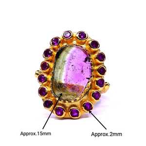 Anillo Clásico de Plata de Ley 925 Chapado en Oro con Turmalina y Topacio Rojo para Boda - Product Image 1