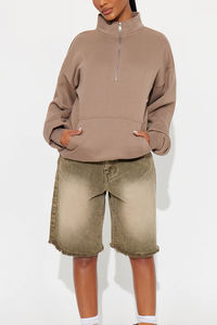 Sudadera de Algodón con Cierre de Cremallera de un Cuarto, Bolsillo Tipo Canguro, Puños Acanalados de Felpa Suave, Unisex, Estilo Urbano - Product Image 2