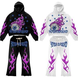Survêtement décontracté pour hommes 3D broderie acide lavage coton jogging ensemble élégant Streetwear deux pièces en gros OEM - Product Image 2