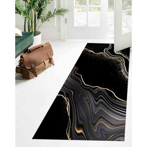 Alfombra de Mármol Negro Dorado: Alfombra Moderna Abstracta Antideslizante, Alfombra de Chenilla - Product Image 5