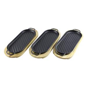 Faits à la main BASSE quantité minimale de commande livraison rapide en vente poêle à griller en fonte assiettes grésillantes avec base en bois - Product Image 5