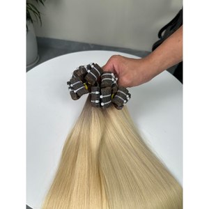 Extensions de cheveux naturels blond platine I-Tip Micro Link, trame simple, cheveux Remy vietnamiens, double trame aux pointes, avec bandes adhésives - Product Image 1