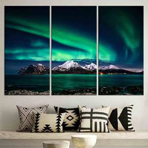 Arte en lienzo de las auroras boreales: impresión de vitral del cielo nocturno, JUEGO DE 3 LIEÑOS - Product Image 1