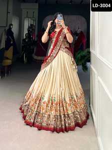 Plus belle soie de Tussar avec imprimé avec feuille de travail fantaisie Lehenga Choli avec paillettes et broderie de fil Blouse de travail - Product Image 4