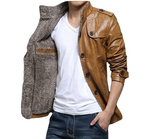 Hot Sake Men's Vintage Biker Faux Leather <b>Jacket</b> Stylish High Street <b>Winter</b> Stand Outerwear Warm PU Lining Fashionable - Product Image 3