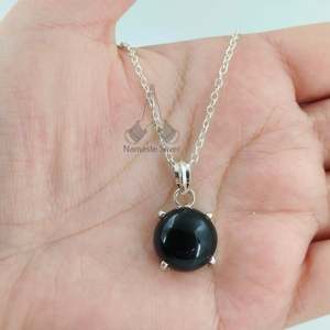 Collier pendentif en argent sterling 925 fait main, pierre précieuse onyx noir naturel, style bohème, forme de boule, cadeau d'anniversaire pour elle - Product Image 4