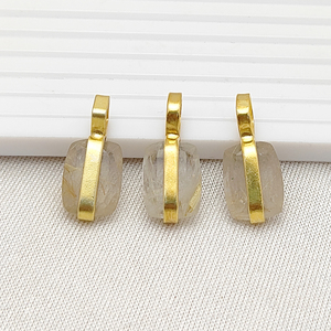 Golden Rutile Rectangle Shape Gemstone Silver <b>Pendant</b> Gold Plated Bezel Set <b>Charm</b> Jewelry - Pyramid - Product Image 1