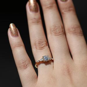5mm Round Cut Moissanite Engagement Ring with Marquise Side <b>Stones</b> | Elegant Wedding Fine Jewelry - Product Image 3