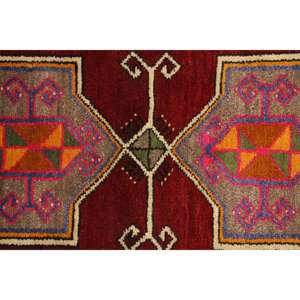 Tapis turc vintage 1,7x3,5 pi (52x108 cm), tapis rouge ombré - Product Image 5