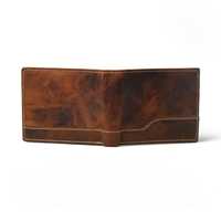 Portefeuille pour homme en cuir véritable vintage de qualité supérieure, court, ouvert, à double rabat, avec protection RFID, marron