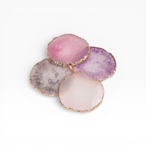 Rich <b>Purple</b> and Violet Agate Stone Coasters with Gold Trim for Elegant Dining Table <b>Decor</b> - Product Image 3