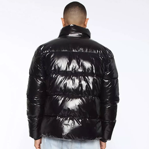 High Shine <b>Black</b> Hooded Puffer Jacket Unisex Warm Lightweight Bubble Winter Coat Streetwear Zipper Outerwear Waterproof - Product Image 4