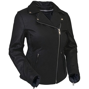 Veste aviateur en cuir d'agneau véritable noir pour femme, col chemise, sur mesure OEM - Product Image 1