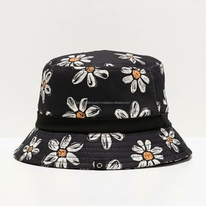 Chapeau Bob Unisexe Noir à Imprimé Marguerites en Coton, Casquette de Pêcheur Florale pour l'Été, Protection Solaire Extérieure, Tendance, Pliable, Plage - Product Image 6