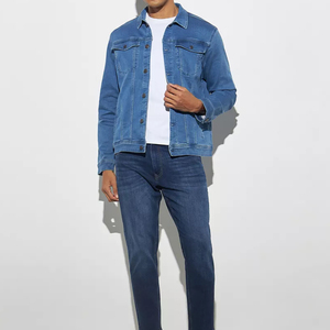 Vestes en jean pour hommes 100 % coton de haute qualité, coupe régulière, décontractées, respirantes, séchage rapide, coupe-vent, avec logo frontal – Vente en gros - Product Image 3