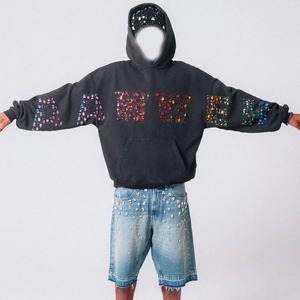 Sudadera con capucha recortada Sun Faded Acid Wash Effect FULL 3D Puff/Foam Print Cut Edge Rhinestone No String Hoodies - Product Image 5