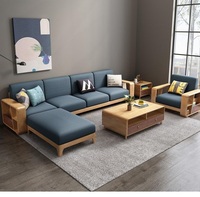 Ensemble de canapé en forme de L moderne 6 places pour salon appartement Bois massif Bois de teck Revêtement en cuir synthétique Hauteur réglable