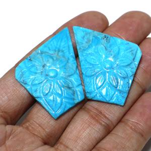 Cabujón tallado de turquesa Arizona Natural de 60 quilates talla de flores turquesa partido par piedras preciosas tamaño 45X28MM - Product Image 1