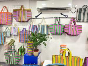 Bolsa de compras de nylon reutilizable ecológica RPET con cremallera a rayas Handloom tejido plástico reciclado bolsas de playa bolsas de cosméticos estuches hechos - Product Image 3