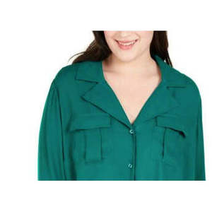 INC International Concepts Camicetta casual da donna con laccetti sul davanti in verde taglia 2X realizzata in tessuto chiffon - Product Image 2