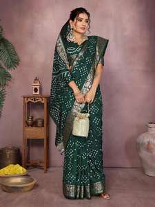 Sari de Seda Bandhej Original Hecho a Mano en India, Última Moda, Diseño Bollywood, Estampado Digital, Sari de Seda para Fiesta - Product Image 3