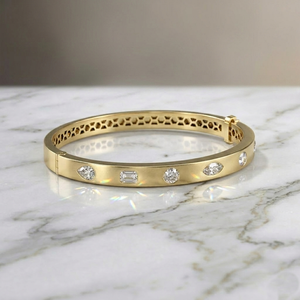 2.00CTW Mixed Cut Diamond Station <b>Bangle</b> <b>Bracelet</b> Gold Lab Grown Multi Shape Bezel Prong Jewelry for Women - Product Image 2