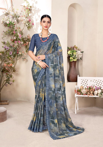 Nuevo Sari de gasa con estampado floral ligero de estilo étnico de diseñador para uso regular - Product Image 3